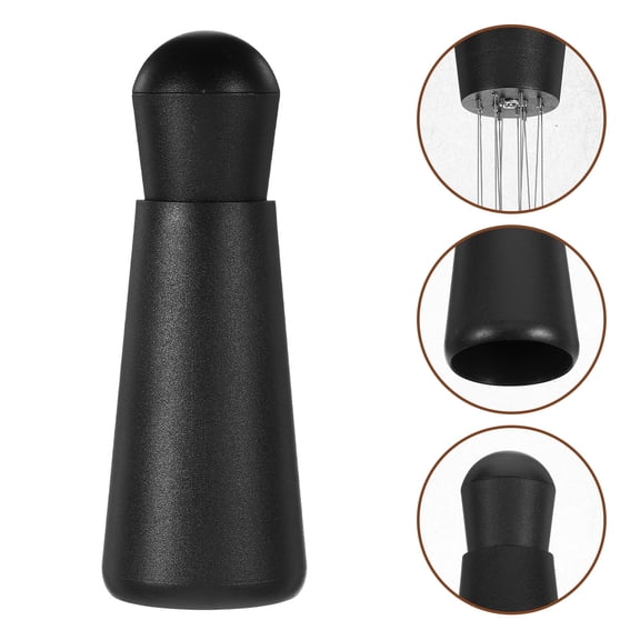 Raindrops Black Espresso Distribution Tool with Ergonomic Handle and Storage Base for Coffee Use