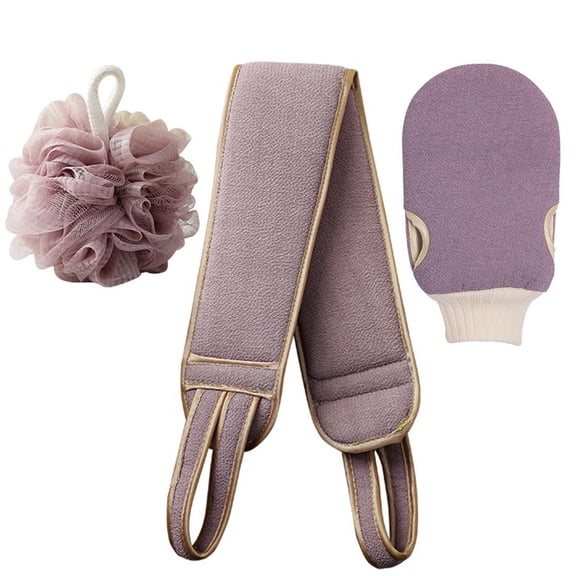 Raindrops Exfoliating Towel Bath Ball Scrub Set 60x9.5cm Purple