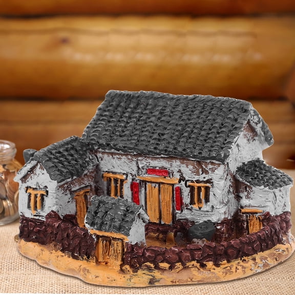 Raindrops Vintage White Tiny Resin Cottage House Figurine for Dollhouse and Garden Decoration