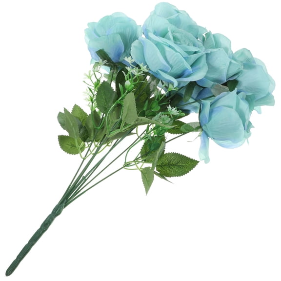 Raindrops Artificial Rose Bouquet Flowers for Decor Indoor Bulk Fake Roses Office Blue