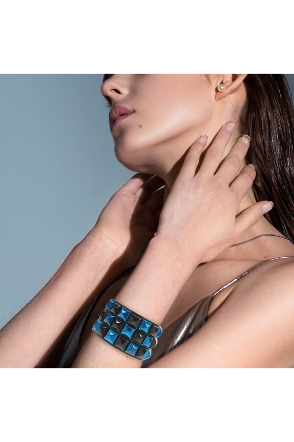 Men's Faux Punk Bracelet, Multicolor Studs, Edgy Wristband