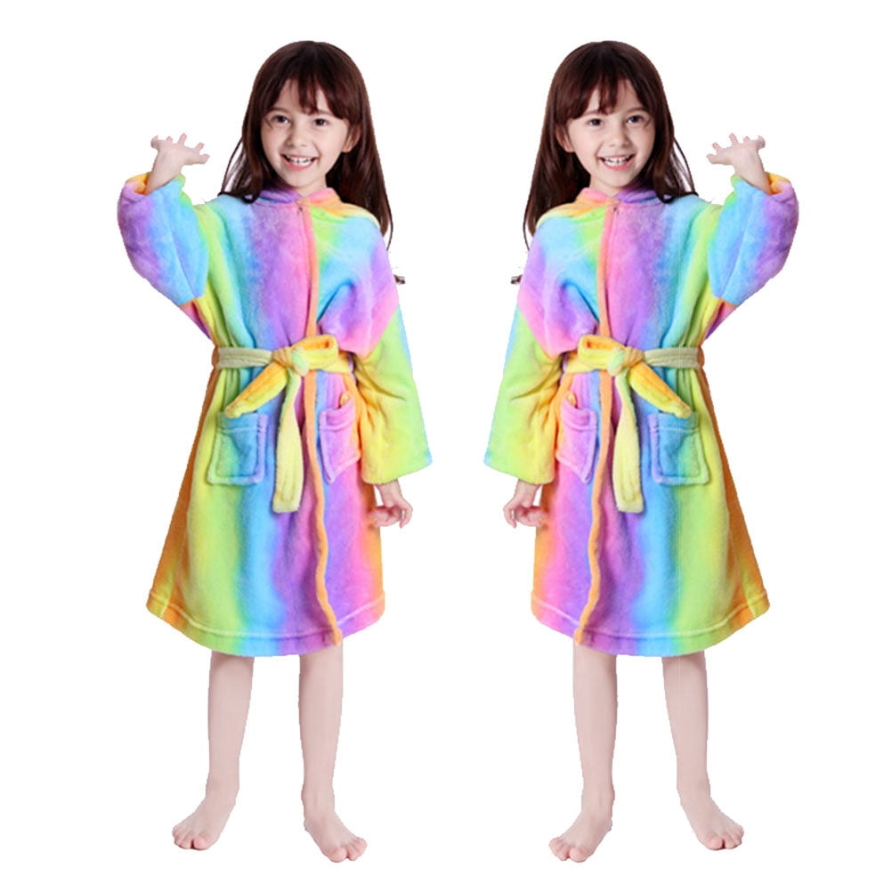 Kids Night Robe Raindrops Flannel Robe Rainbow Unicorn Horse Bathrobe Cartoon Pajamas ...