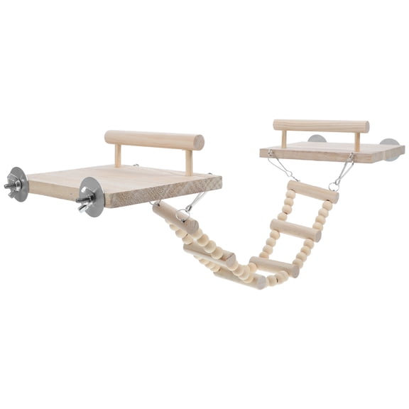 Raindrops Parakeet Wooden Cage Platforms and Ladder Set for Bird Exercise and Climbing, Flat Leg Design, 1 Piece
