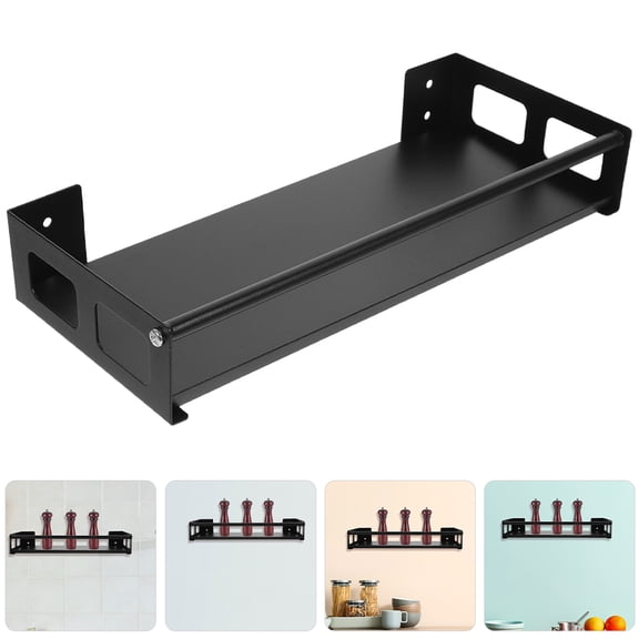 CHICHUMID Black Metal Wall Mounted Storage Rack Stainless Steel Kitchen Spice Shelf Organizer