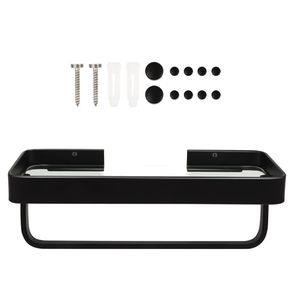 Raindrops  Floating Shelf with Towel Holder Bathroom Shelves Bar Wall Black