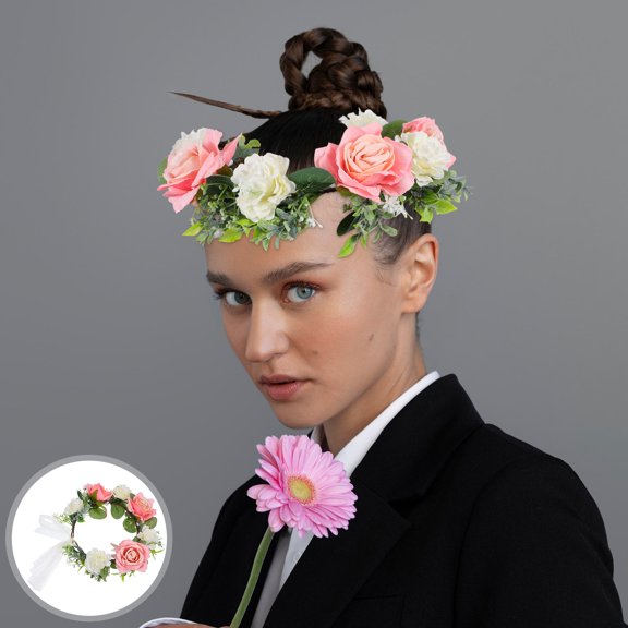 FOMIYES Handwoven Rose Floral Headband with Adjustable Band for Elegant Decor Use