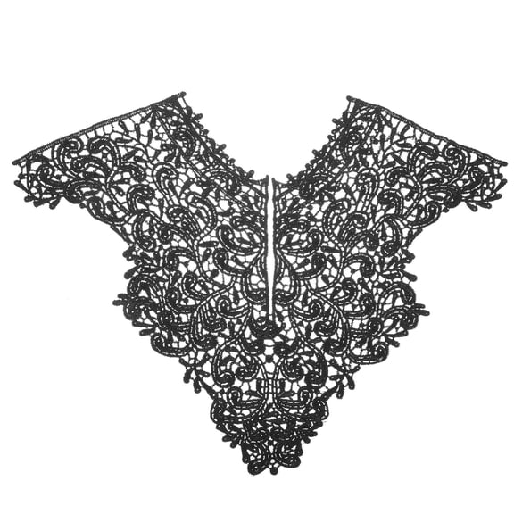 Raindrops Floral Lace Neckline for Sewing Projects with Vintage Flower Pattern Polyester Black 3D Stand Collar