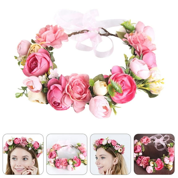 Raindrops Flower Headband Women Rosy Cloth Bride Garland Wedding Accessory Headwear