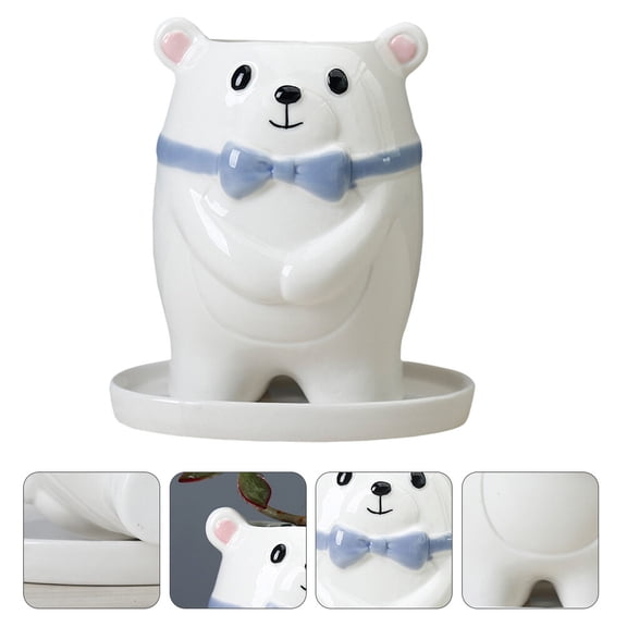 Kitandove 1set Cartoon Bear Ceramic Flowerpot Decorative Succulent Pot For Office Lightweight Cute Desktop Ornament