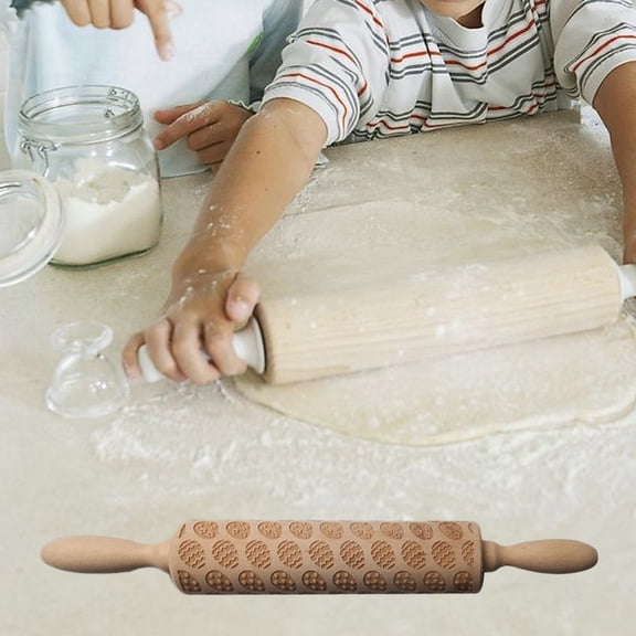 FOMIYES Embossing Rolling Pin Chocolate Wood for Home Baking and Pastry