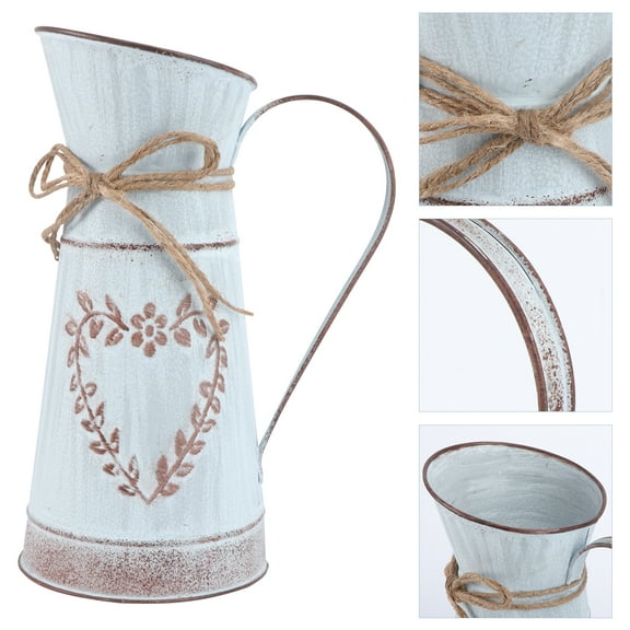 Raindrops French Pitcher Vase Farmhouse Metal Rustic Shabby Chic Table Centerpieces Office