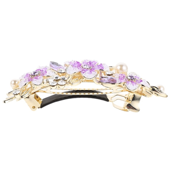 Raindrops French Style Purple Hair Barrette with Rhinestone Flower for Wedding Updo