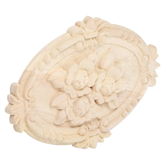 Raindrops Beautiful Flower Pattern Wood Carved Onlay Beige Decorative 1 Piece for Furniture