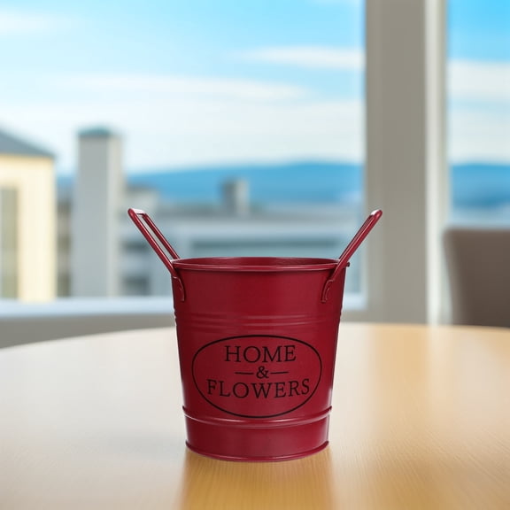 Raindrops Small Metal Flower Pots Round Decorative Bucket Dark Red 1Pcs