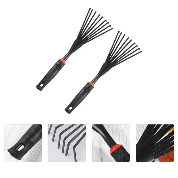 Raindrops Garden Hand Rake with 9 Tooth Claw Design for Weeding and Leaf Removal in Garden Black plastic carbon steel 2 pcs