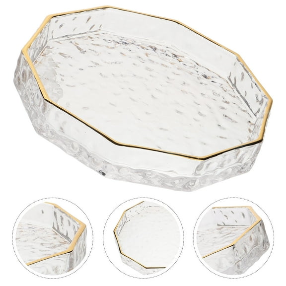 Raindrops  Gold Rim Glass Dish Food Serving Plates Large Entertaining Fruit Transparent