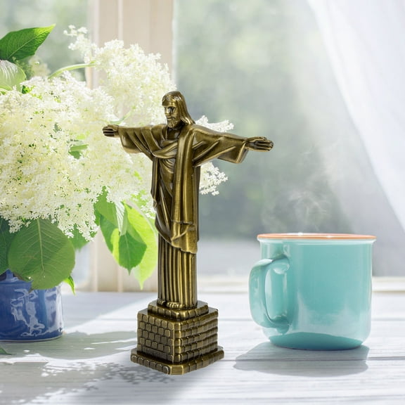 Raindrops Golden Alloy Saint Jesus Statue Decorative Religious Ornament for Home Decor and Gifts 5.5 inches