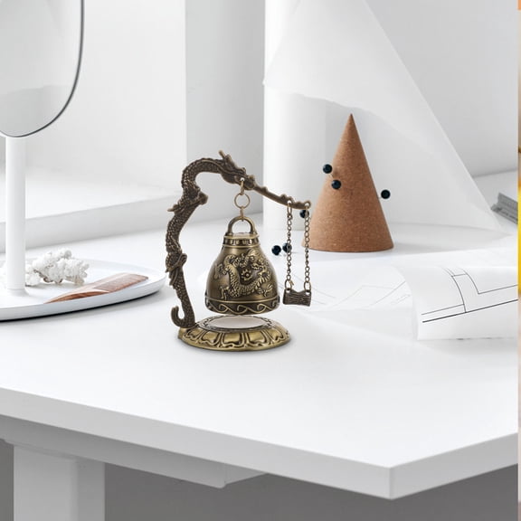 Raindrops Golden Alloy Strike Bell Decor with Exquisite Dragon Pattern for Home Tabletop Decoration 4.5 inches