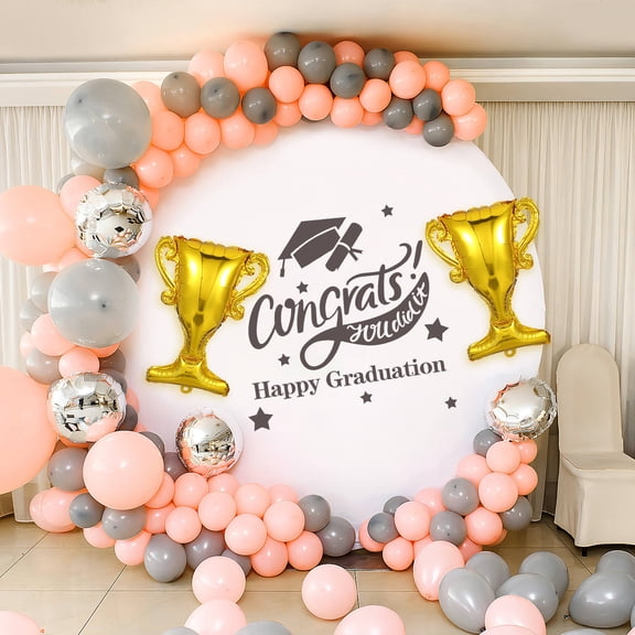 Raindrops Golden Aluminum Foil Congrats Balloons for Graduation Party Decoration with Trophy Design 5pcs