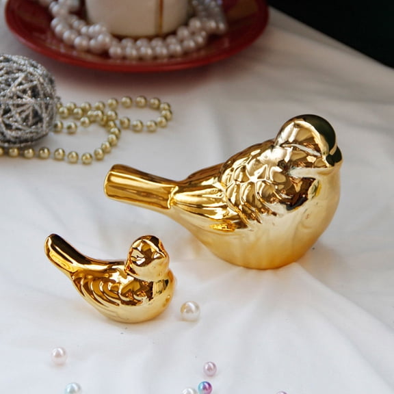 Raindrops Golden Ceramic Bird Decoration for Home Desk or Shelf Adds Sophistication 4.7 Inches