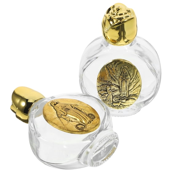 Raindrops Golden Empty Glass Bottles for Storage Use with Rose Flower Cap 2 Pieces 5.1 Inches