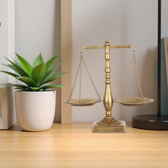 FOMIYES Golden Iron Libra Sculpture Decorative Balance Scale for Home and Office Display with Vintage Artistic Style