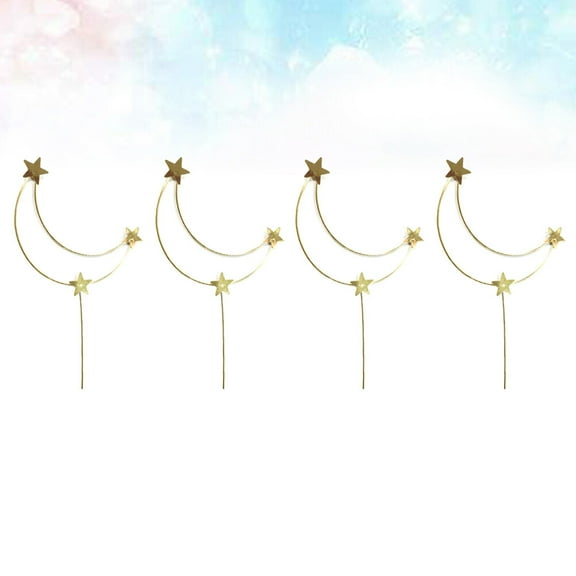 Raindrops Star and Moon Cake Picks Golden Baking Supplies 4Pcs for Wedding