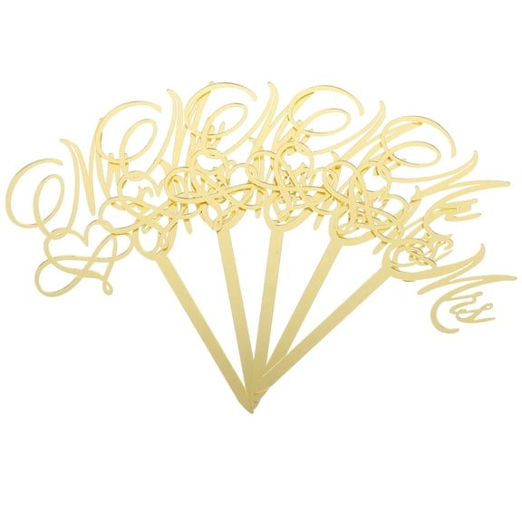 Raindrops Golden Mr and Picks for Wedding Decorations Acrylic Cake Toppers Reusable 5pcs Set