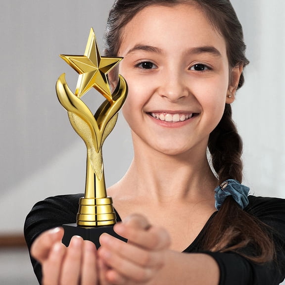 Raindrops Golden Plastic Trophy for Awarding with Smooth Surface and Stable Longevity 2Pcs