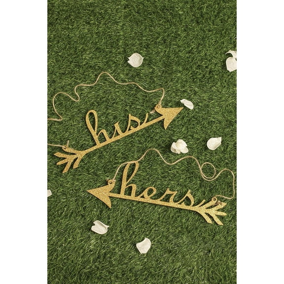 Raindrops Golden Plywood His and Hers Arrow Signs for Wedding Decoration Home Decor Perfect Vintage Rustic
