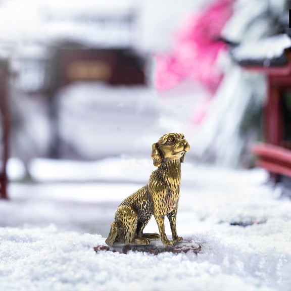 Raindrops Golden Puppy Sculpture for Decoration Brass Statue 1Pc 6.7 Inches