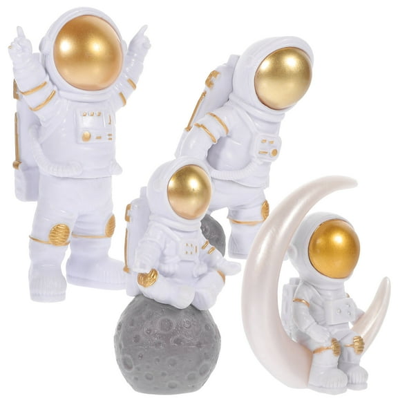 Raindrops Golden Resin Astronaut Figurine for Decoration Cartoon Style Desk Ornaments 4pcs Small Size
