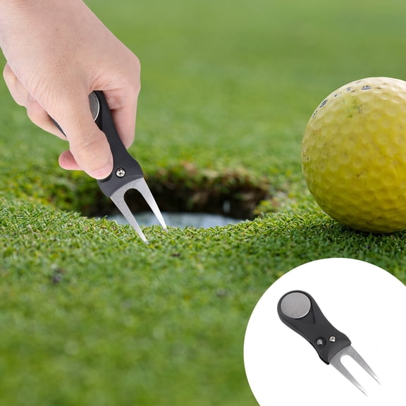 Raindrops Golf Divot Repair Tool 1-Pack Fork Design with Easy Spring Button Activation for Golf Course Maintenance
