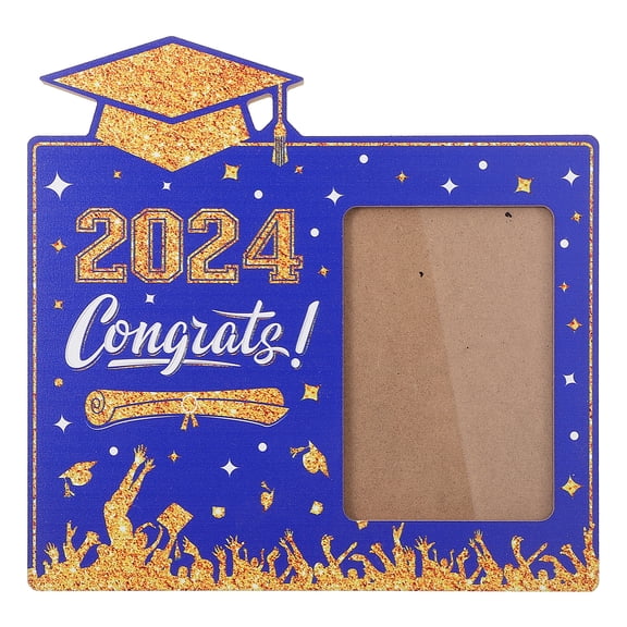 Raindrops Graduation Picture Frame Banner High School Birthday Backdrop Blue