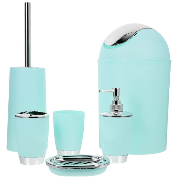 Raindrops 6Pcs Bathroom Accessory Set 11.8X7.9X12.6In Green Plastic for Lotion Dispenser Toothbrush Holder Tumbler