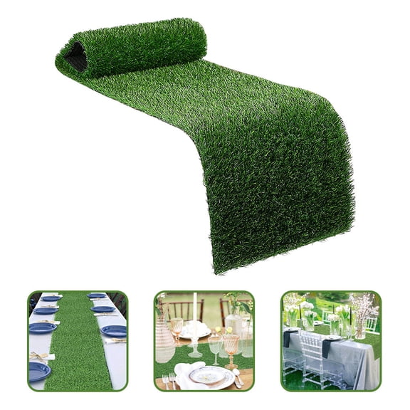 USHOBE Grass Artificial Table Runner Green PP 1Pcs for Hawaiian Party