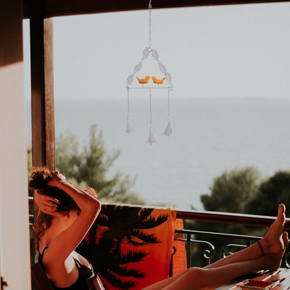 Raindrops Grey Iron Wind Chimes with Unique Triangle Bird Pendants for Outdoor and Indoor Decorative Elegance