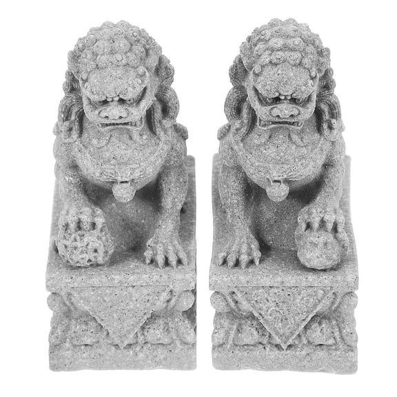 Raindrops Grey Lion Statue Decor for Home Office Bluestone Sand and Resin Mini Lion Figurine 1 Pair