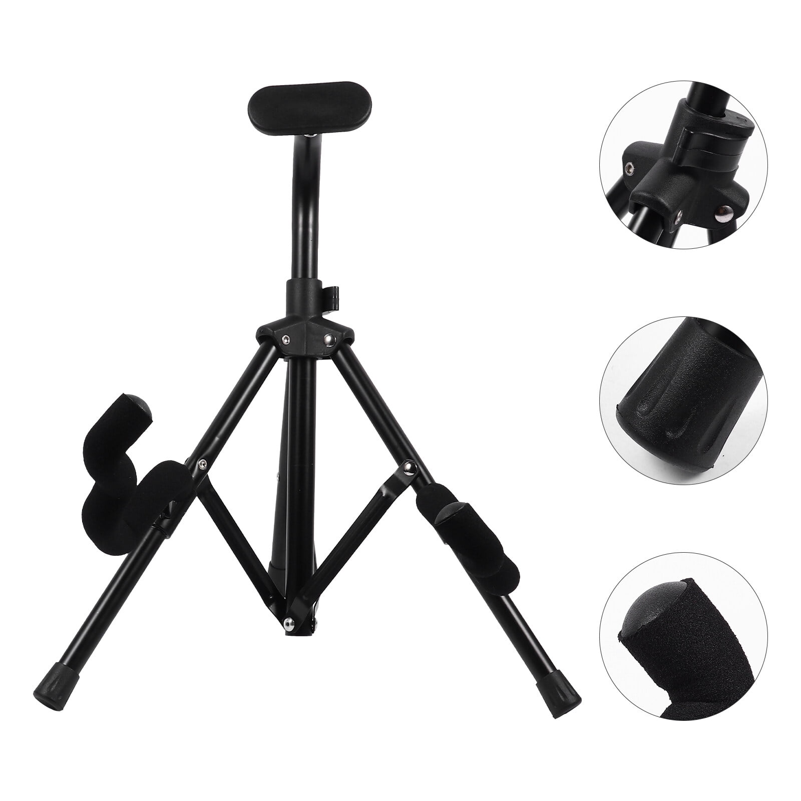 FOMIYES Black Folding Guitar Stand with Rubber Sleeves, Portable Floor Rack for Acoustic & Electric Guitars, Music Instrument Organizer