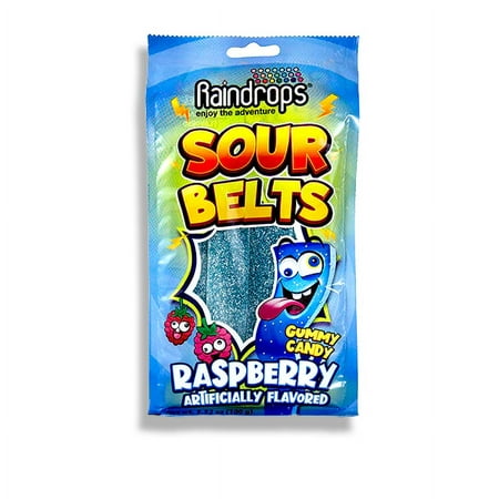 Raindrops Gummy Candy Raspberry Sour Belts, Sour and Delicious, 3-Pack