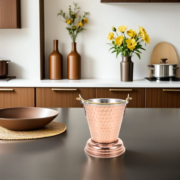 Raindrops Metal Drink Cooler Bucket with Handle Hammered Design for Parties