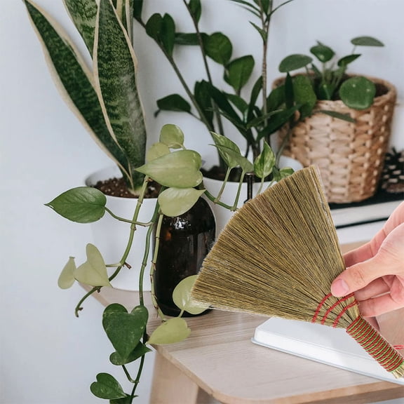 Raindrops Handwoven Miscanthus Desk Broom with Soft Bristles for Indoor Dust, Debris, and Floor Cleaning