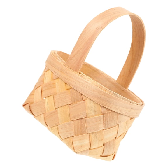 Raindrops Elegant Handwoven Wood Basket with Handle Beige for Wedding Decor