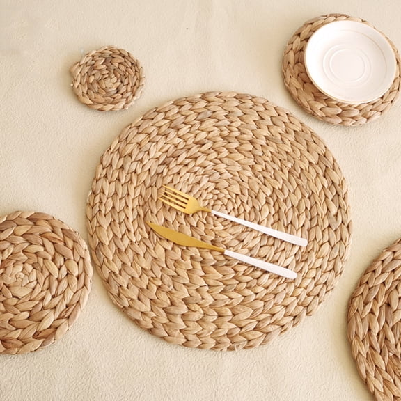 Raindrops Hand Woven Placemat Wear-resistant Cutlery Mat Round Handwoven Placemat Dining Table Coaster