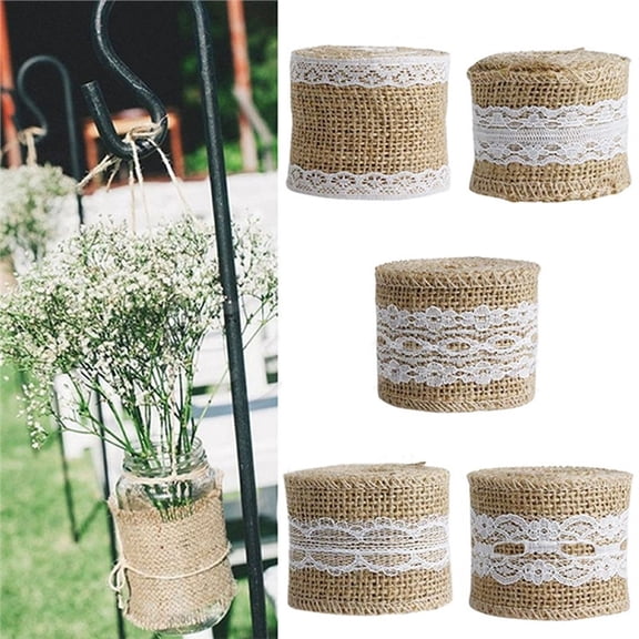 Raindrops Burlap Ribbon with Lace for Crafting Multi Colored