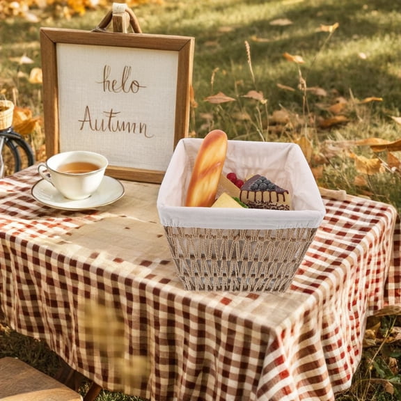 Raindrops Decorative Woven Basket Woven Bread Basket Light Brown Storage Kitchen Table 1Pcs