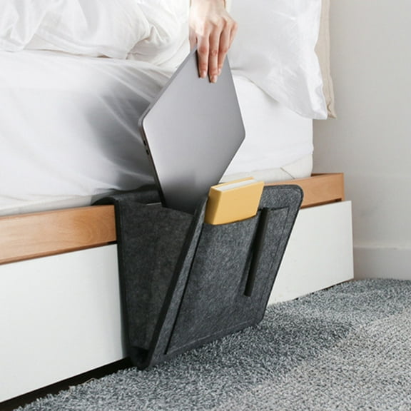 Raindrops Hanging Bed Organizer Dark Grey Rectangular Shape Bedside Pouch for Remote Controller Holder 1Set