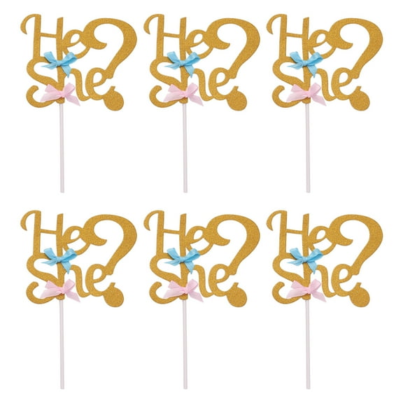 Raindrops He or She Gender Reveal Cake Toppers for Birthday Made of Paper Multi Color 6 Pieces