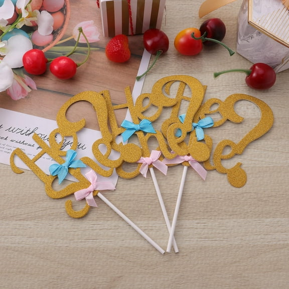 Raindrops He or She Gender Reveal Cake Toppers for Birthday Made of Paper Multi Color 6pcs