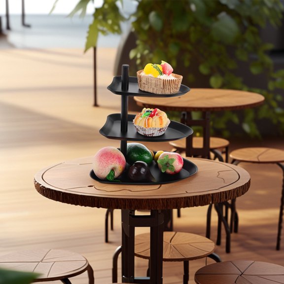 Raindrops Hemoton 3 Tiered Tray Stand Coffee Table Decor 1 Set Stainless Steel Three Tier Serving Tray for Fruit Cupcake Display Black